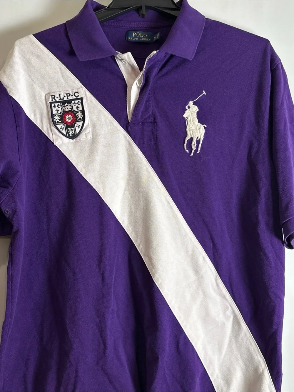 Ralph Lauren Purple Polo with White Diagonal Sash